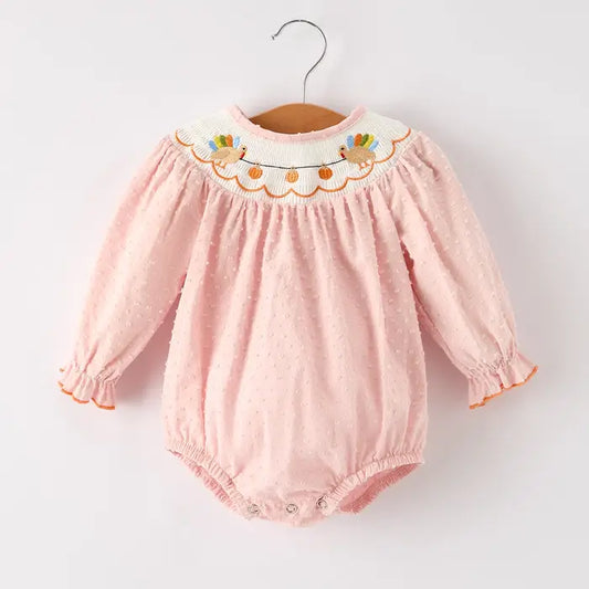 Pink Smocked Turkey Romper