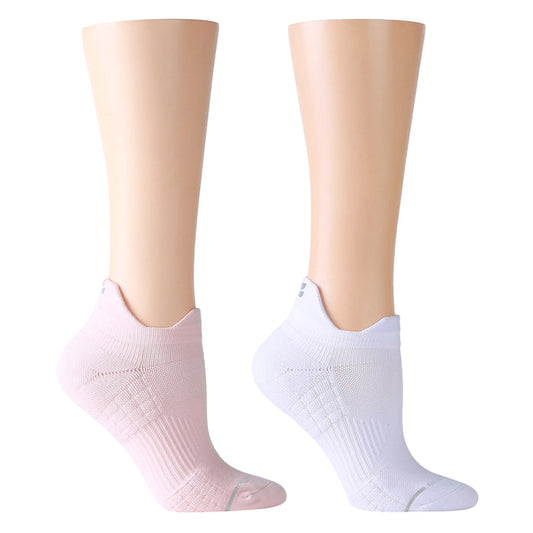 Ankle compression socks in pink and white, designed for performance and comfort.