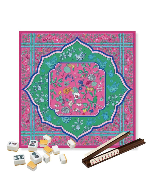 Square floral table mat with pink and green decorative pattern, anti-slip base for gaming
