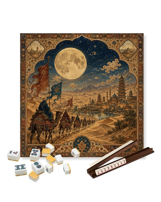 Square table mat with horses-and-moon artwork, anti-slip gaming surface