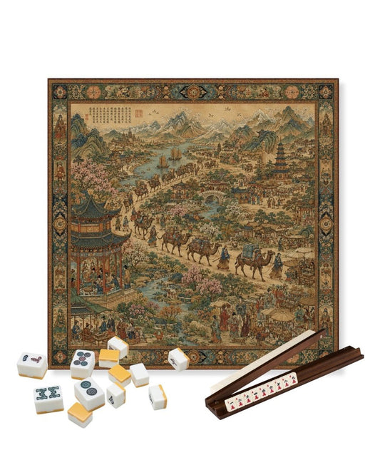 Square table mat with decorative Xi'an landscape print and non-slip rubber backing