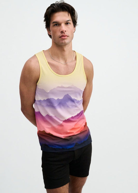 Purple/Gold Landscape Printed Stretch Mesh Tank St-11147