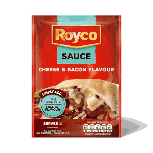 Royco Cheese and Bacon Flavoured Sauce 38g packet for easy cooking creamy white sauce with cheddar and smoky bacon flavors