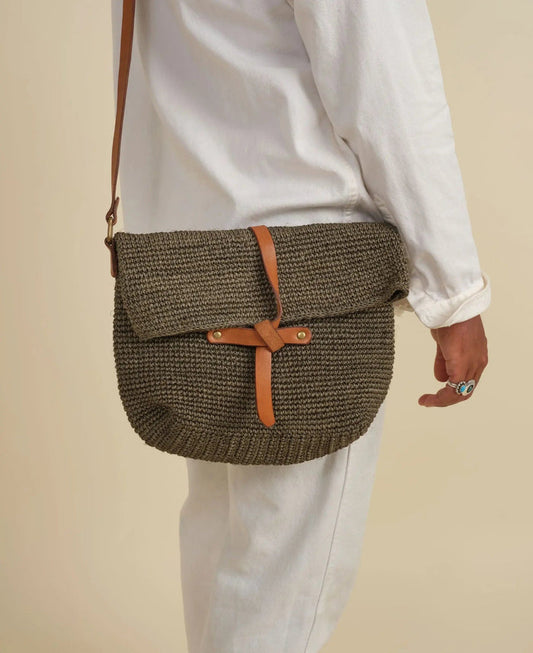 Made by Minga Green Sage Green Carmen Woven Crossbody Bag