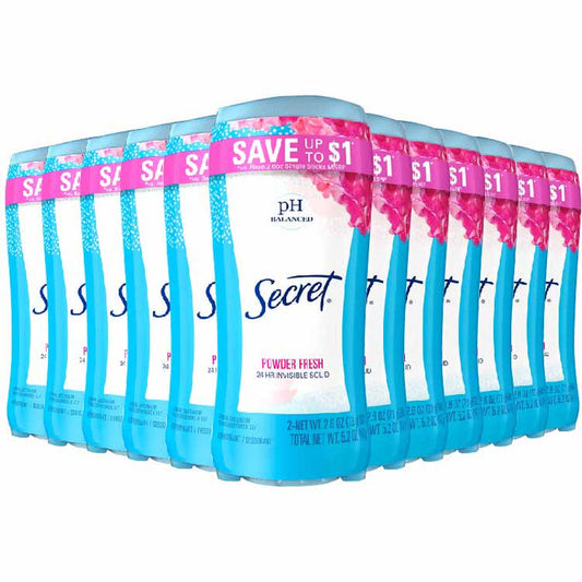 Secret  Anti-Perspirant Deodorant Invisible Solid Powder Fresh Twin Pack - 2.6 Oz - 6 Pack - 12 Ct