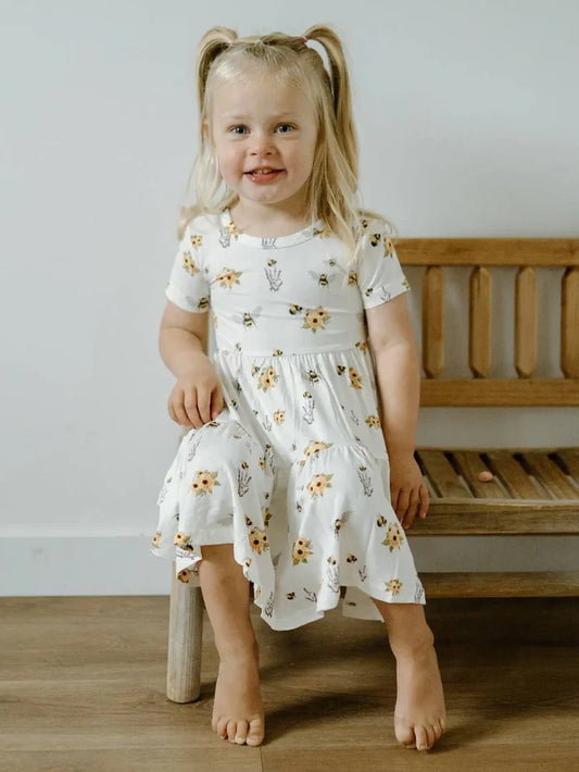 Short Sleeve Twirl Dress- Spring Bee