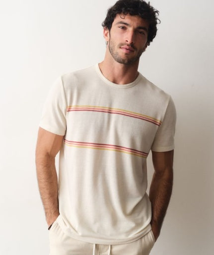 Signature Jacquard Crew Tee - White Sunset Stripe