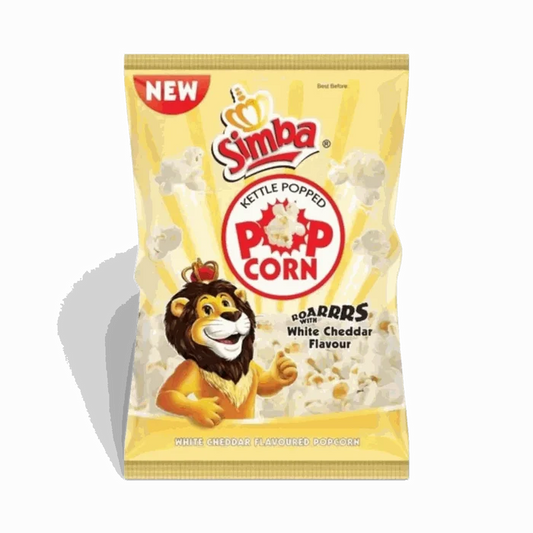 Simba Popcorn White Cheddar 90g bag of kettle-popped cheesy snack