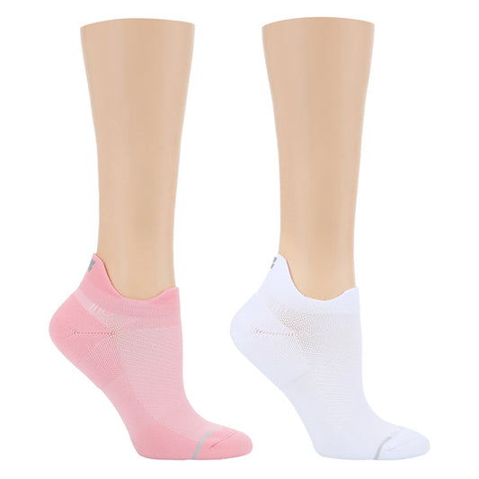 Ankle compression socks in pink and white, featuring a solid texture and low-cut design.