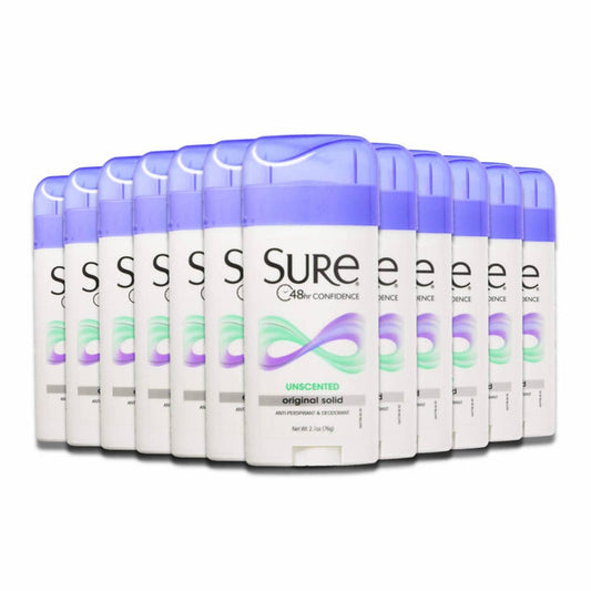 Sure Original Solid Unscented Anti-Perspirant Deodorant  2.7 oz - 12 Pack