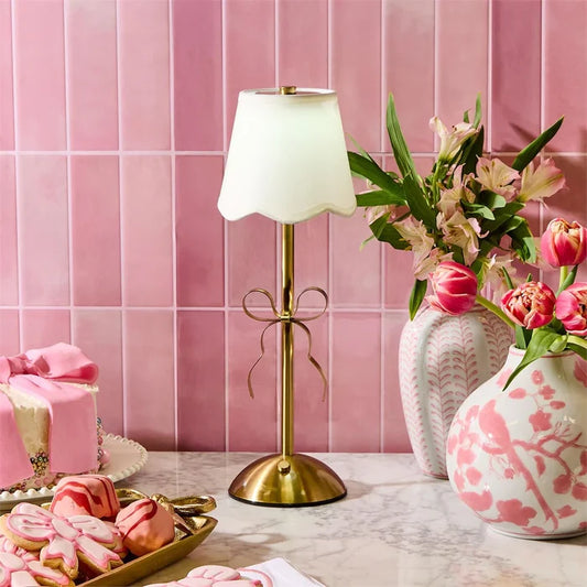 Two's Company | LED Portable Cordless Gold Bow Table Lamp