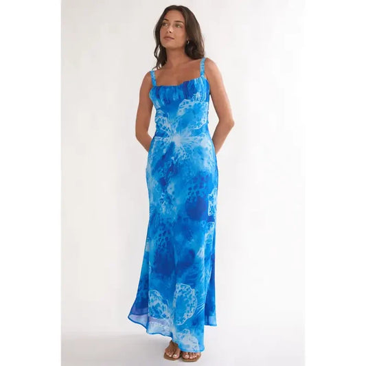 Vibrant Blue Mesh Maxi Dress