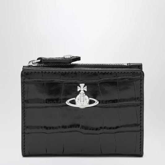 Vivienne Westwood - Slim Flap crocodile-embossed leather card holder, black Brand Apparel & Accessories U