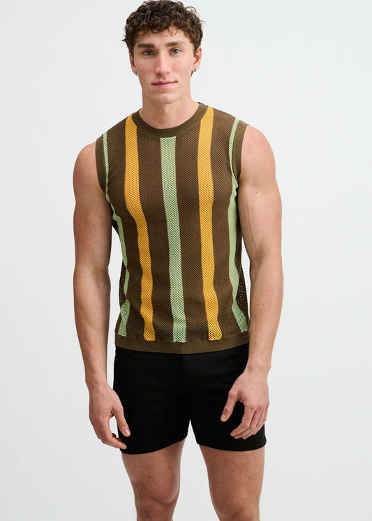 Weed Textured Stripe Open Knit Vest St-24311